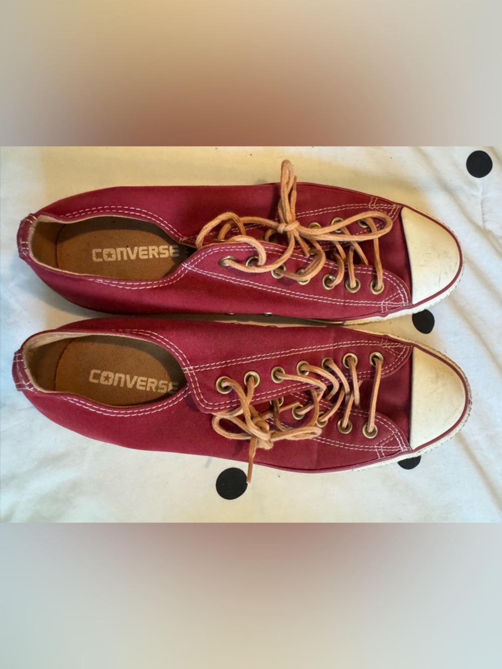 Converse Canvas Low-Tops in Deep Red with Tan Interior